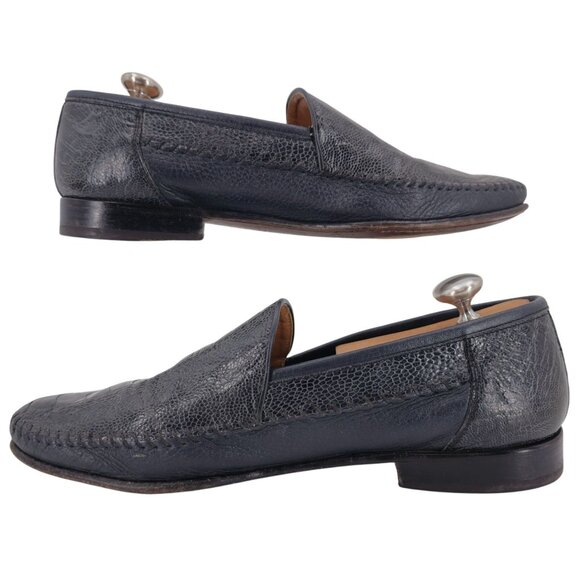 Aldo Bruè Italy Exotic Navy Blue Ostrich Leg Dress Shoe Men 10.5 Slip-on Loafers - Picture 10 of 11